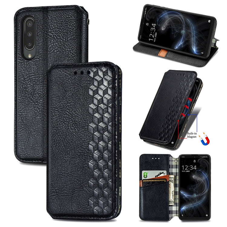 For Sharp Aquos Zero 5G Basic Cubic Grid Pressed Horizontal Flip Magnetic PU Leather Case with Holder & Card Slots & Wallet