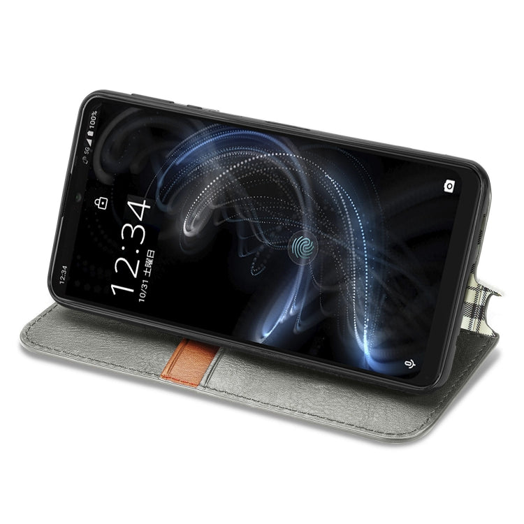 For Sharp Aquos Zero 5G Basic Cubic Grid Pressed Horizontal Flip Magnetic PU Leather Case with Holder & Card Slots & Wallet