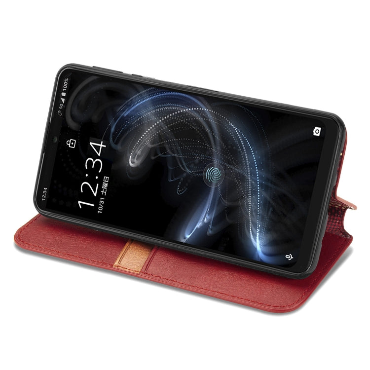 For Sharp Aquos Zero 5G Basic Cubic Grid Pressed Horizontal Flip Magnetic PU Leather Case with Holder & Card Slots & Wallet