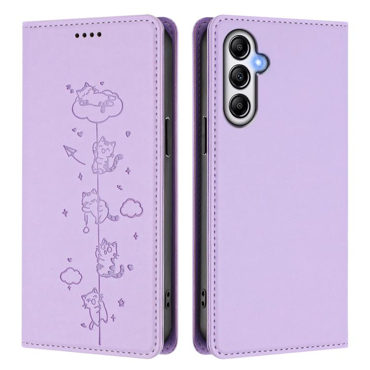 For Samsung Galaxy A35 5G Cute Cats Embossed Magnetic RFID Vegan Leather Phone Case