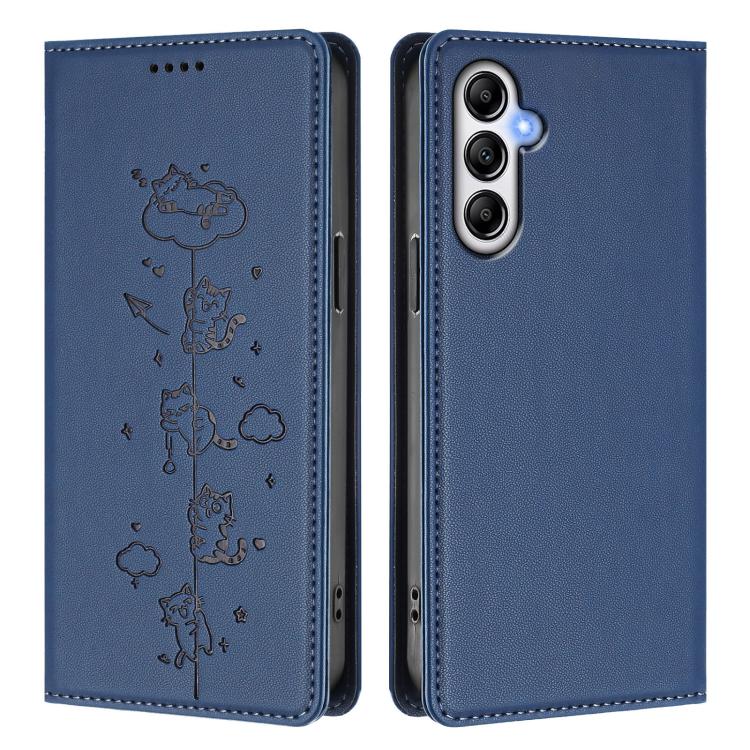For Samsung Galaxy A35 5G Cute Cats Embossed Magnetic RFID Vegan Leather Phone Case