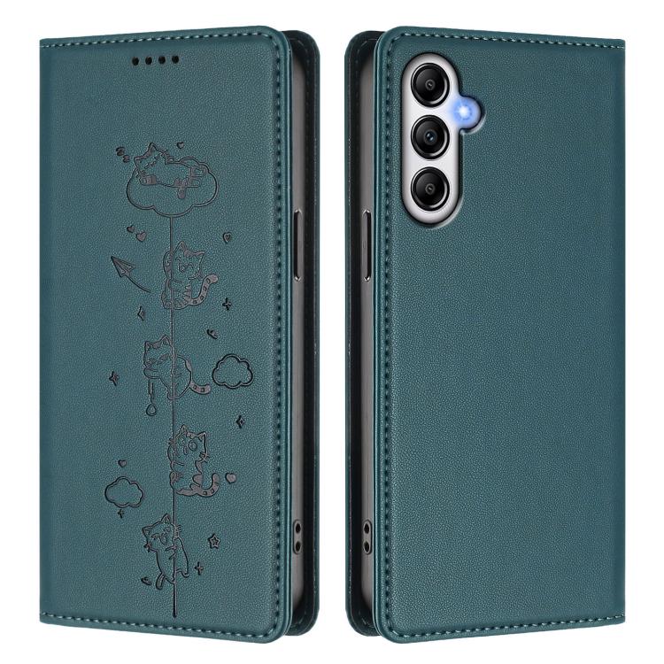 For Samsung Galaxy A24 4G Cute Cats Embossed Magnetic RFID Vegan Leather Phone Case