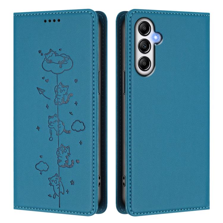 For Samsung Galaxy A14 4G / 5G Cute Cats Embossed Magnetic RFID Vegan Leather Phone Case