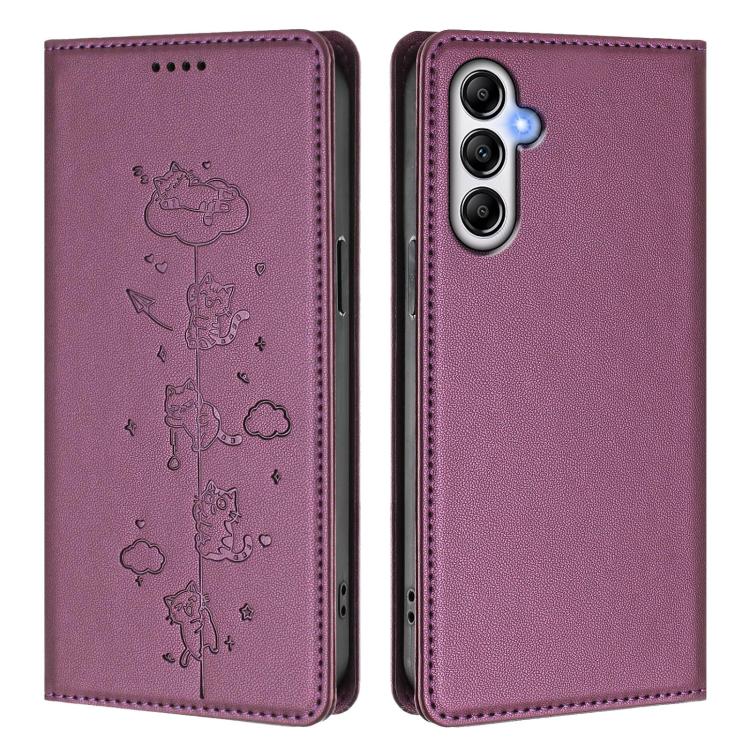 For Samsung Galaxy A34 5G Cute Cats Embossed Magnetic RFID Vegan Leather Phone Case