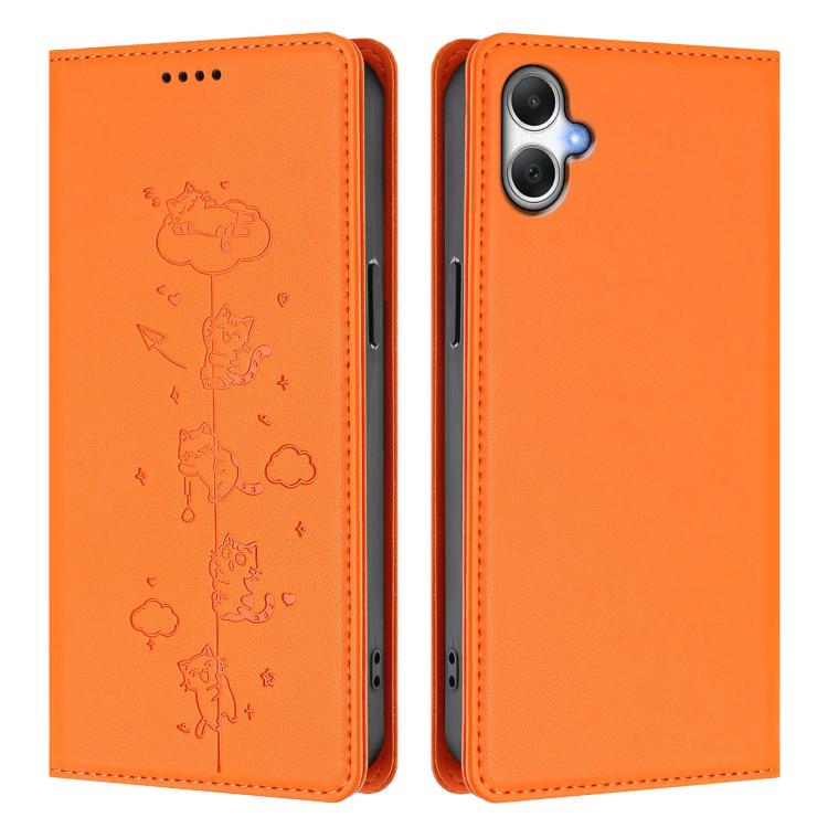 For Samsung Galaxy A05 4G / M05 4G Cute Cats Embossed Magnetic RFID Vegan Leather Phone Case