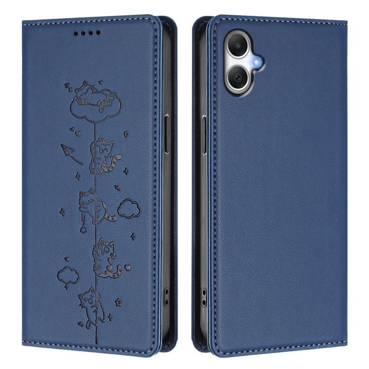 For Samsung Galaxy A05 4G / M05 4G Cute Cats Embossed Magnetic RFID Vegan Leather Phone Case