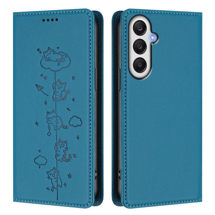 For Samsung Galaxy A05s 4G / F14 4G Cute Cats Embossed Magnetic RFID Vegan Leather Phone Case