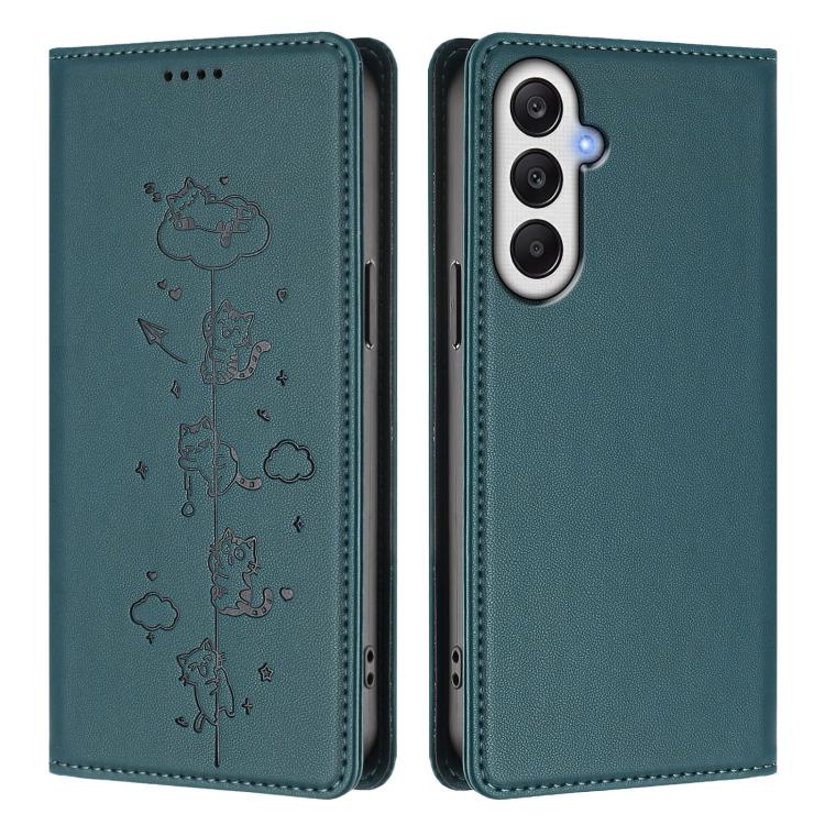 For Samsung Galaxy A05s 4G / F14 4G Cute Cats Embossed Magnetic RFID Vegan Leather Phone Case