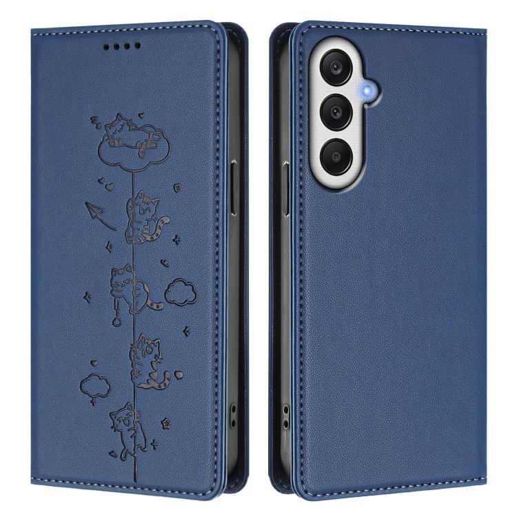 For Samsung Galaxy A05s 4G / F14 4G Cute Cats Embossed Magnetic RFID Vegan Leather Phone Case