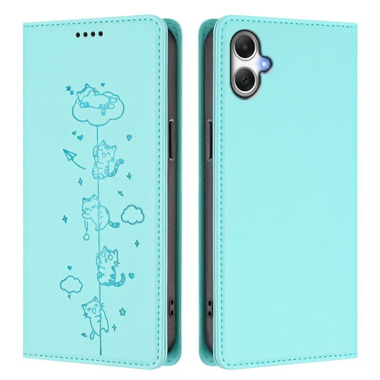 For Samsung Galaxy A06 4G / 5G Cute Cats Embossed Magnetic RFID Vegan Leather Phone Case