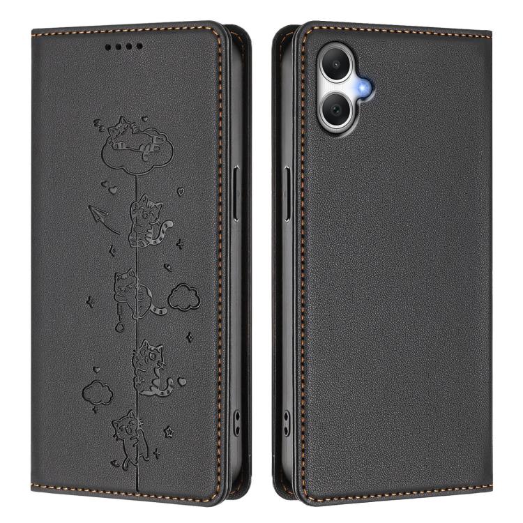 For Samsung Galaxy A06 4G / 5G Cute Cats Embossed Magnetic RFID Vegan Leather Phone Case