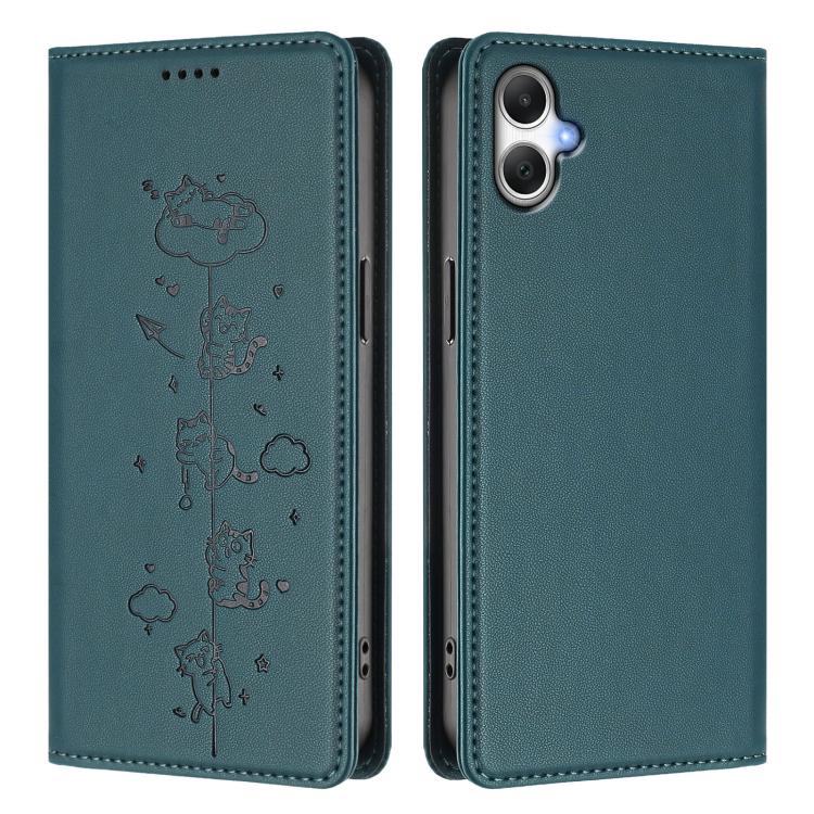 For Samsung Galaxy A06 4G / 5G Cute Cats Embossed Magnetic RFID Vegan Leather Phone Case