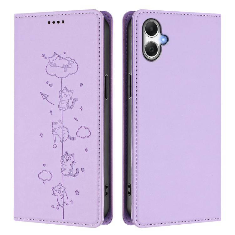 For Samsung Galaxy A06 4G / 5G Cute Cats Embossed Magnetic RFID Vegan Leather Phone Case