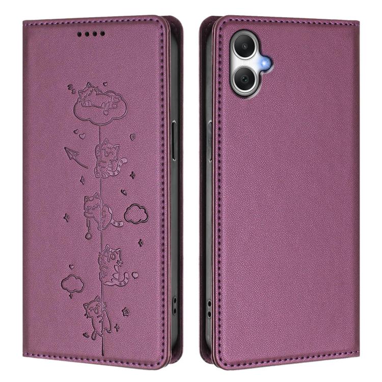 For Samsung Galaxy A06 4G / 5G Cute Cats Embossed Magnetic RFID Vegan Leather Phone Case