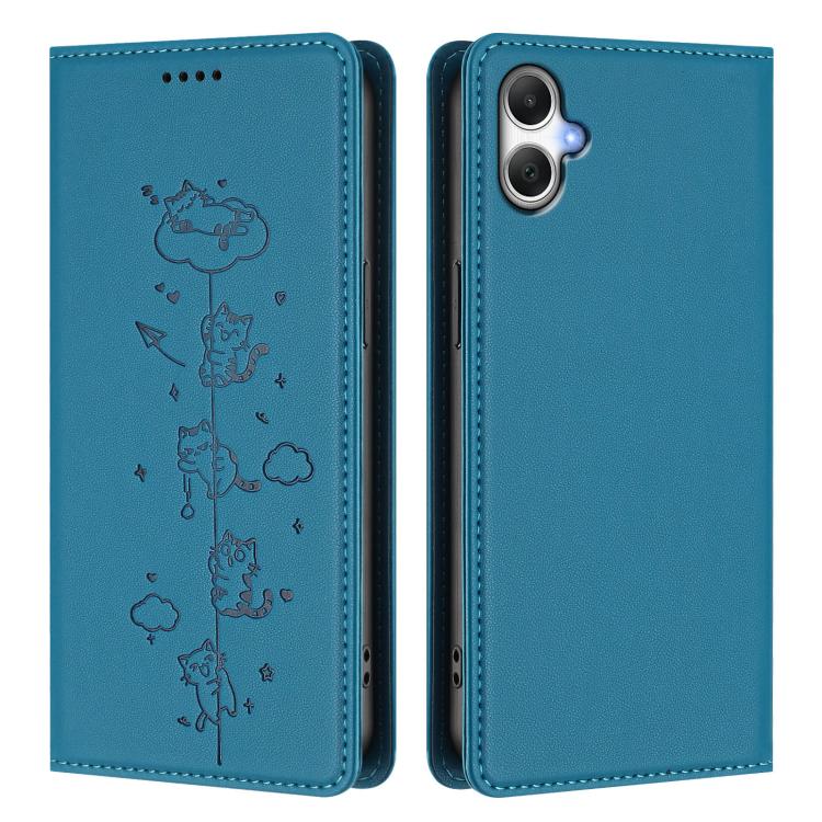 For Samsung Galaxy A07 4G Cute Cats Embossed Magnetic RFID Vegan Leather Phone Case