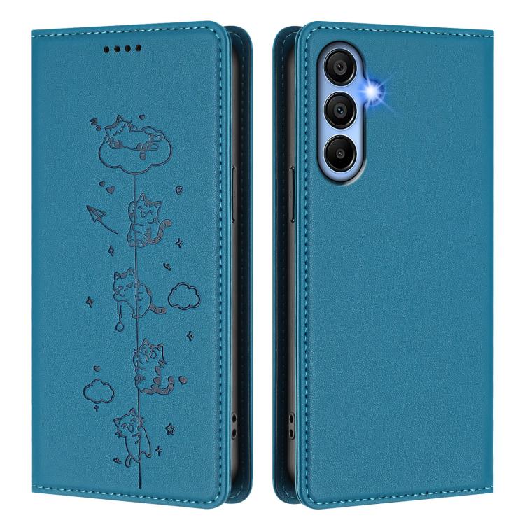 For Samsung Galaxy A15 4G / 5G Cute Cats Embossed Magnetic RFID Vegan Leather Phone Case