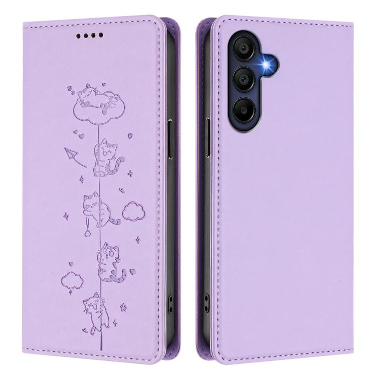 For Samsung Galaxy A16 4G / 5G Cute Cats Embossed Magnetic RFID Vegan Leather Phone Case