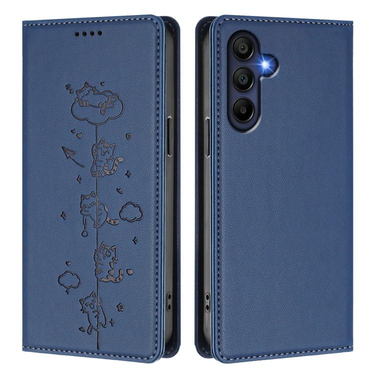 For Samsung Galaxy A16 4G / 5G Cute Cats Embossed Magnetic RFID Vegan Leather Phone Case