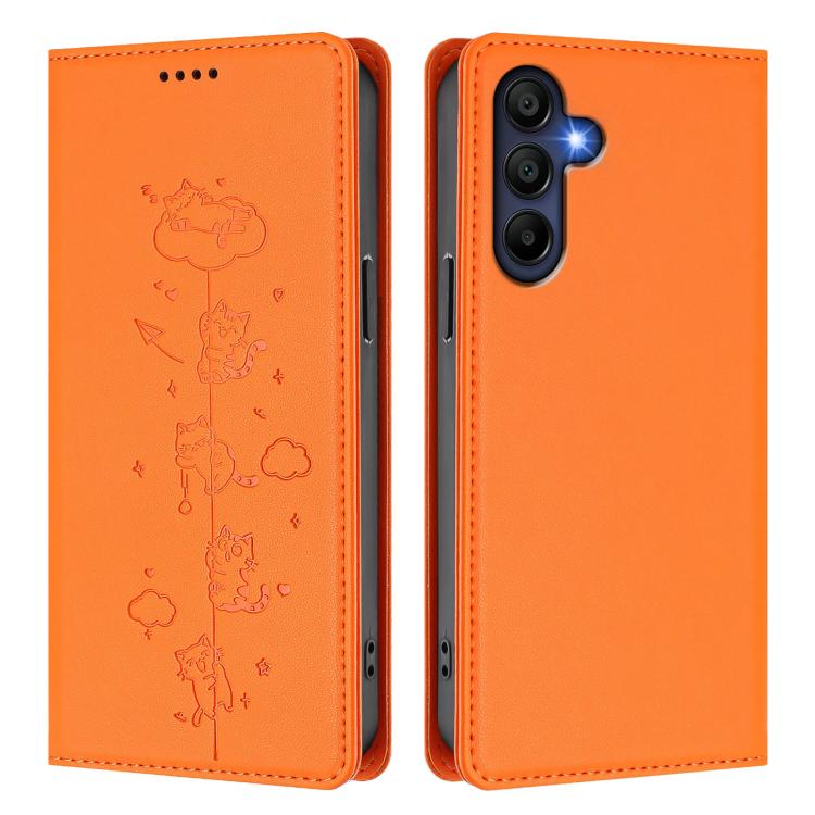 For Samsung Galaxy A26 5G Cute Cats Embossed Magnetic RFID Vegan Leather Phone Case