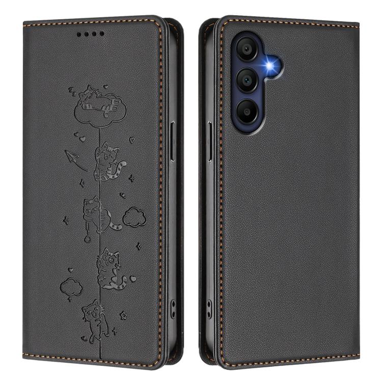 For Samsung Galaxy A26 5G Cute Cats Embossed Magnetic RFID Vegan Leather Phone Case