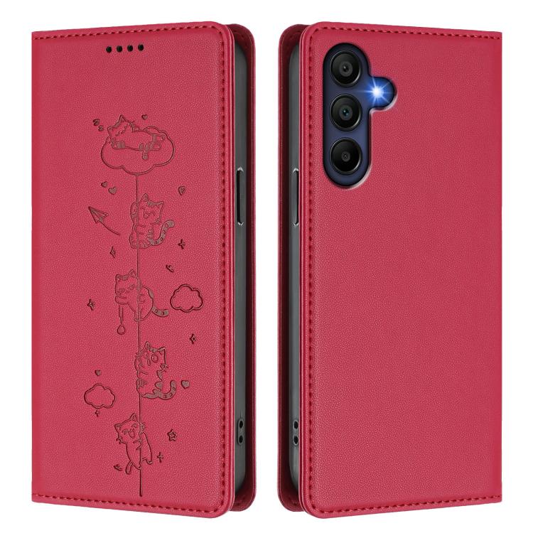 For Samsung Galaxy A26 5G Cute Cats Embossed Magnetic RFID Vegan Leather Phone Case