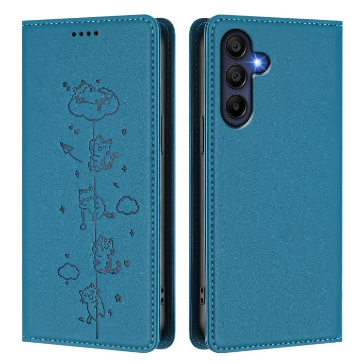 For Samsung Galaxy A26 5G Cute Cats Embossed Magnetic RFID Vegan Leather Phone Case