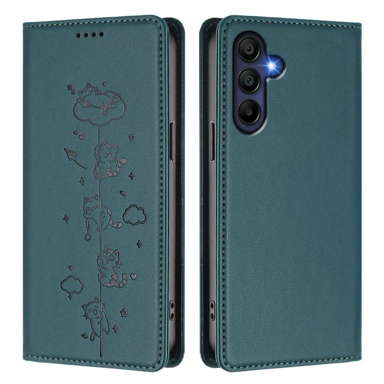 For Samsung Galaxy A26 5G Cute Cats Embossed Magnetic RFID Vegan Leather Phone Case