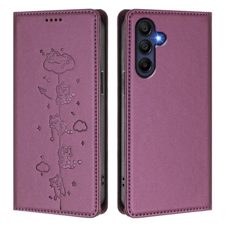 For Samsung Galaxy A26 5G Cute Cats Embossed Magnetic RFID Vegan Leather Phone Case