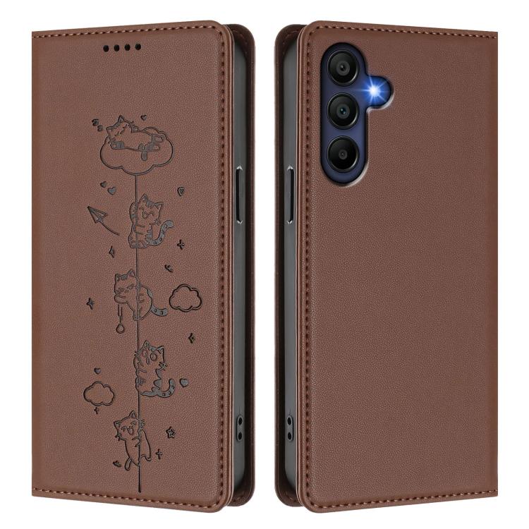 For Samsung Galaxy A26 5G Cute Cats Embossed Magnetic RFID Vegan Leather Phone Case