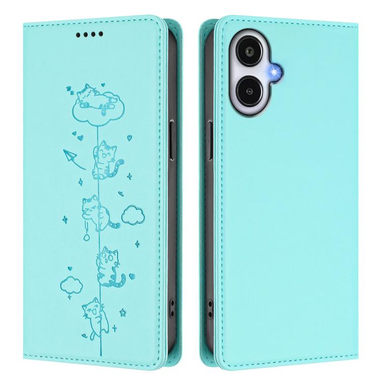 For Samsung Galaxy A25e 5G / A25 JP Cute Cats Embossed Magnetic RFID Vegan Leather Phone Case