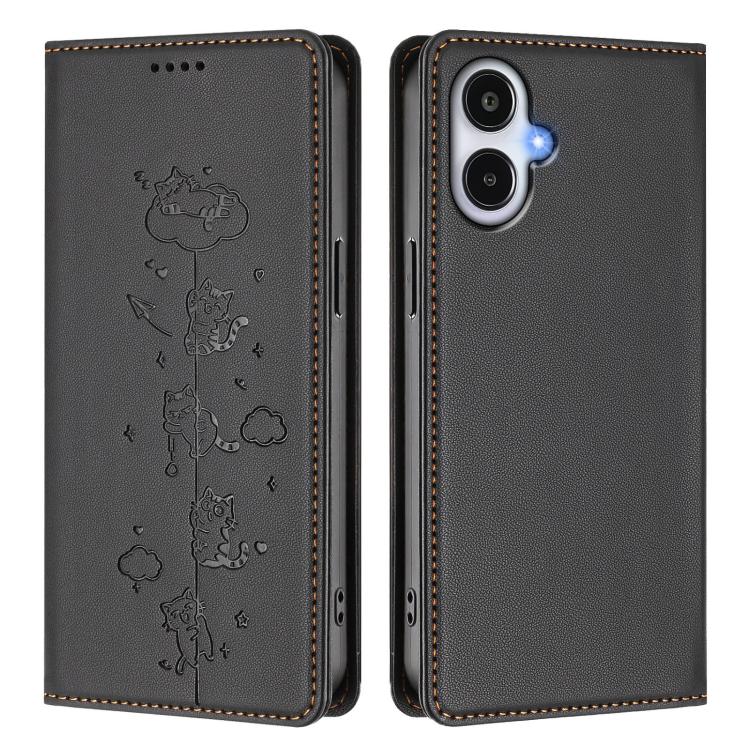 For Samsung Galaxy A25e 5G / A25 JP Cute Cats Embossed Magnetic RFID Vegan Leather Phone Case