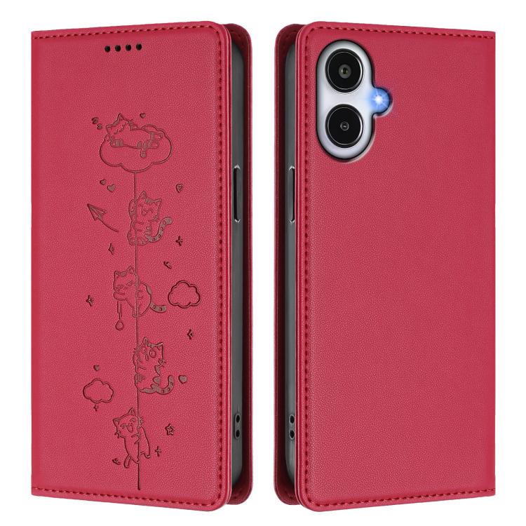 For Samsung Galaxy A25e 5G / A25 JP Cute Cats Embossed Magnetic RFID Vegan Leather Phone Case