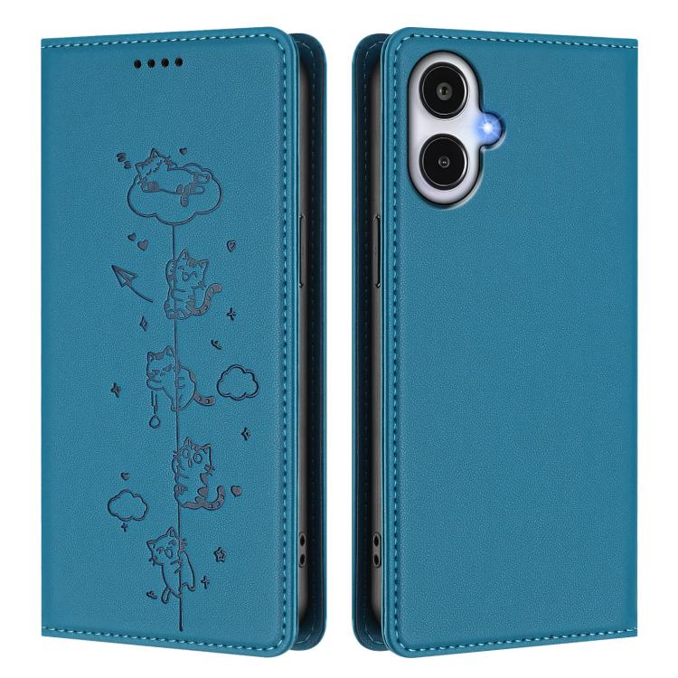 For Samsung Galaxy A25e 5G / A25 JP Cute Cats Embossed Magnetic RFID Vegan Leather Phone Case