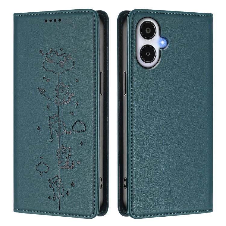 For Samsung Galaxy A25e 5G / A25 JP Cute Cats Embossed Magnetic RFID Vegan Leather Phone Case
