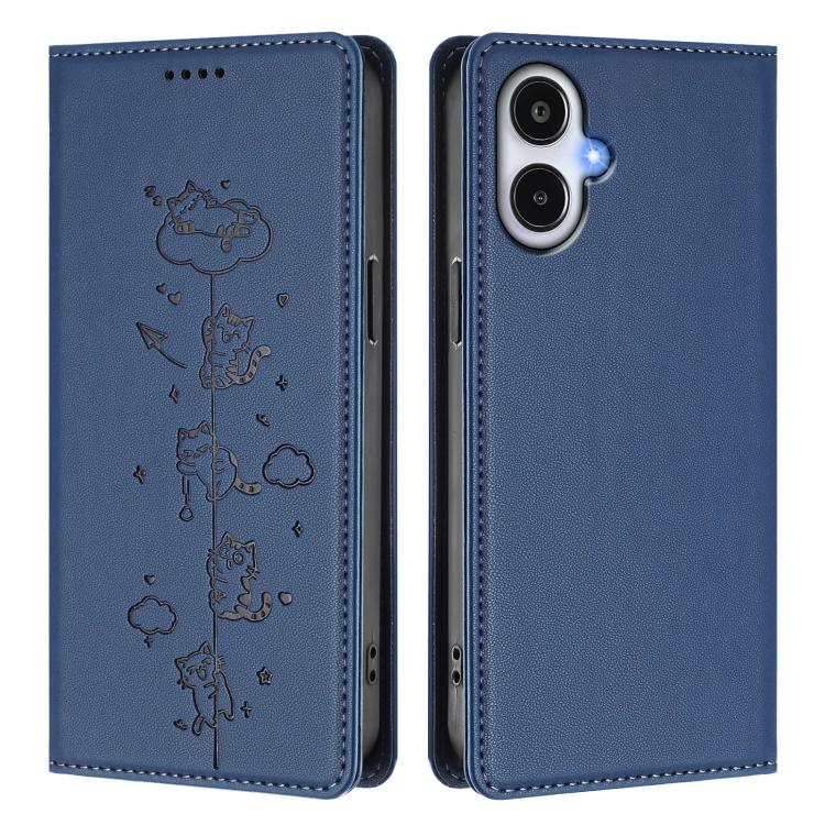 For Samsung Galaxy A25e 5G / A25 JP Cute Cats Embossed Magnetic RFID Vegan Leather Phone Case