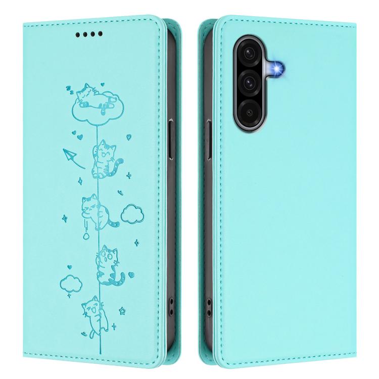 For Samsung Galaxy A36 5G Cute Cats Embossed Magnetic RFID Vegan Leather Phone Case