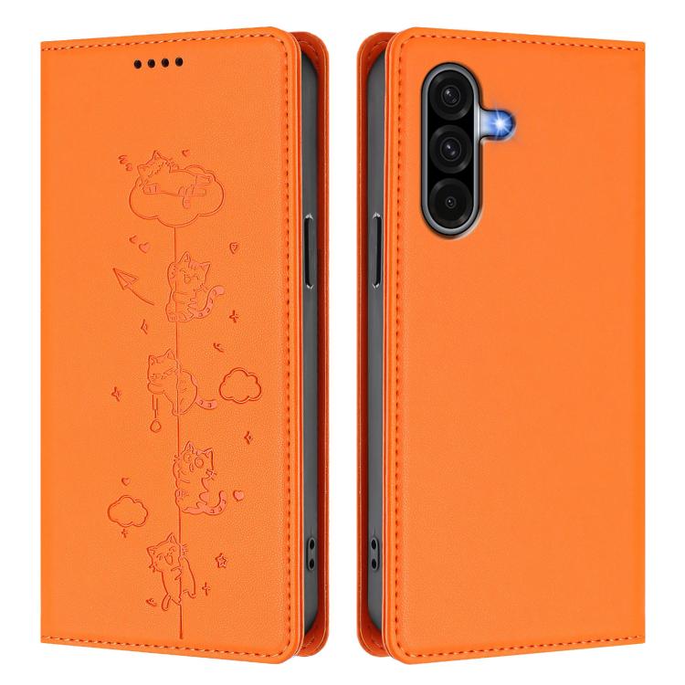 For Samsung Galaxy A36 5G Cute Cats Embossed Magnetic RFID Vegan Leather Phone Case