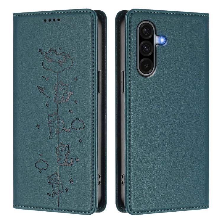 For Samsung Galaxy A36 5G Cute Cats Embossed Magnetic RFID Vegan Leather Phone Case
