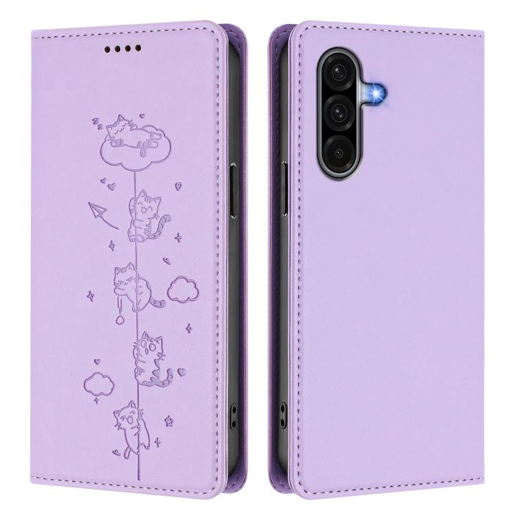 For Samsung Galaxy A36 5G Cute Cats Embossed Magnetic RFID Vegan Leather Phone Case