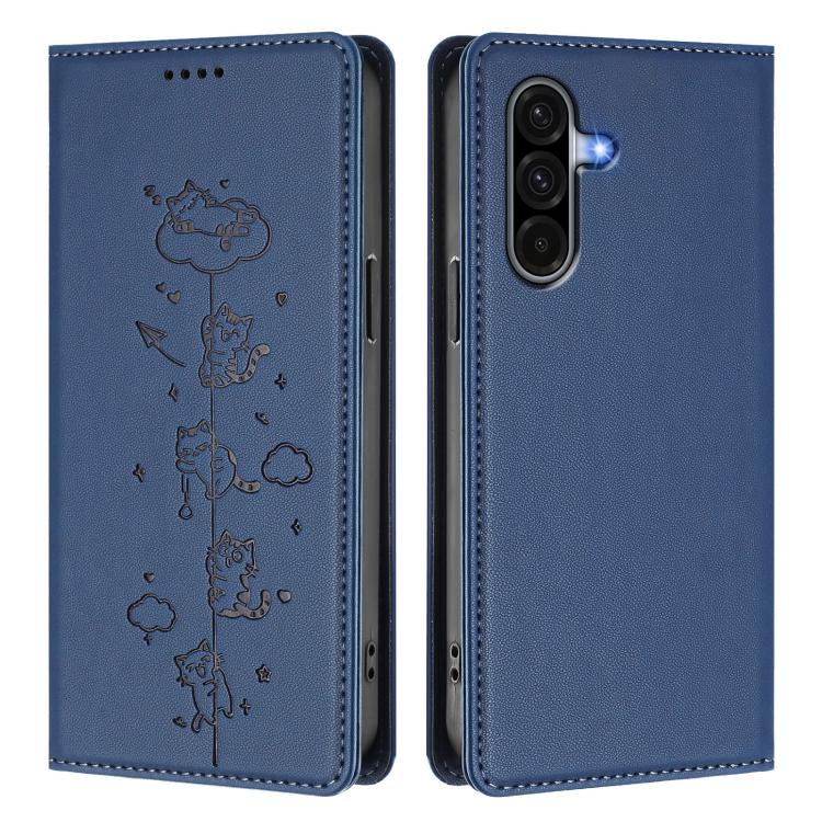 For Samsung Galaxy A36 5G Cute Cats Embossed Magnetic RFID Vegan Leather Phone Case