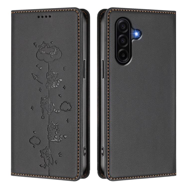 For Samsung Galaxy A37 5G Cute Cats Embossed Magnetic RFID Vegan Leather Phone Case