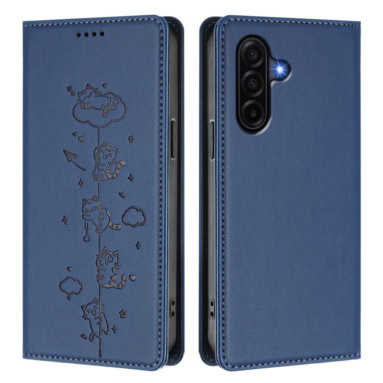 For Samsung Galaxy A37 5G Cute Cats Embossed Magnetic RFID Vegan Leather Phone Case