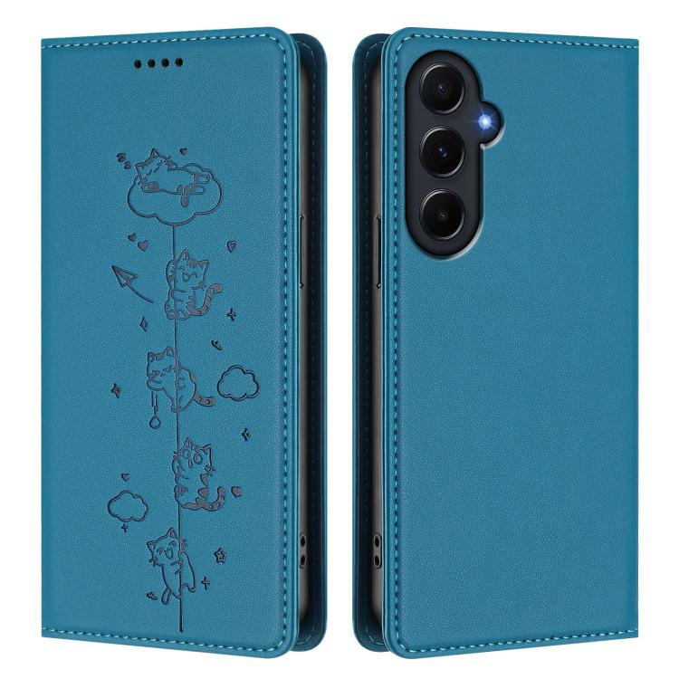 For Samsung Galaxy A55 5G Cute Cats Embossed Magnetic RFID Vegan Leather Phone Case