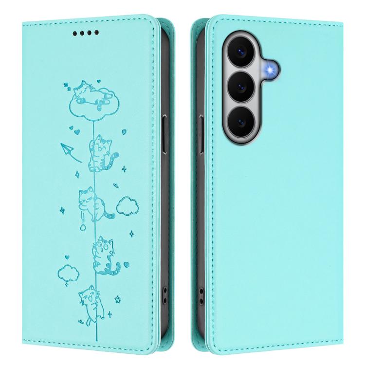 For Galaxy A27 5G Cute Cats Embossed Magnetic RFID Vegan Leather Phone Case