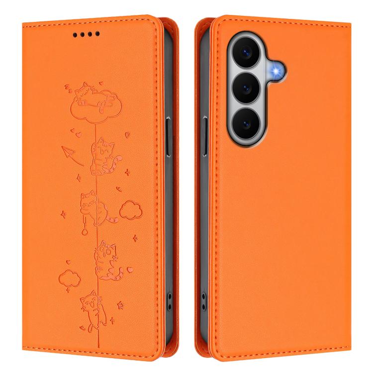 For Galaxy A27 5G Cute Cats Embossed Magnetic RFID Vegan Leather Phone Case