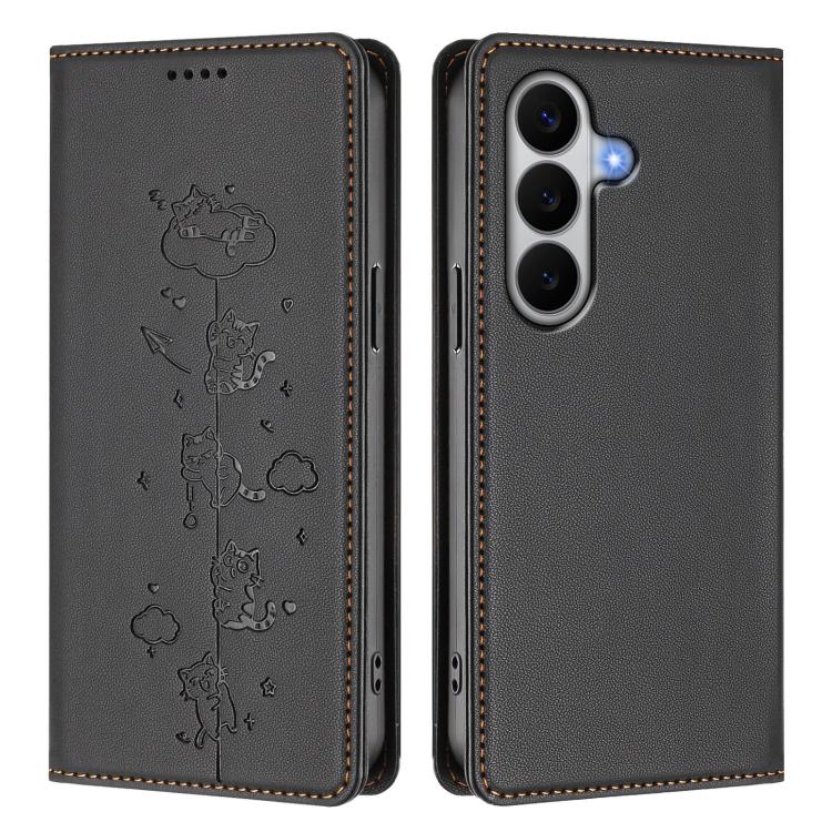 For Galaxy A27 5G Cute Cats Embossed Magnetic RFID Vegan Leather Phone Case