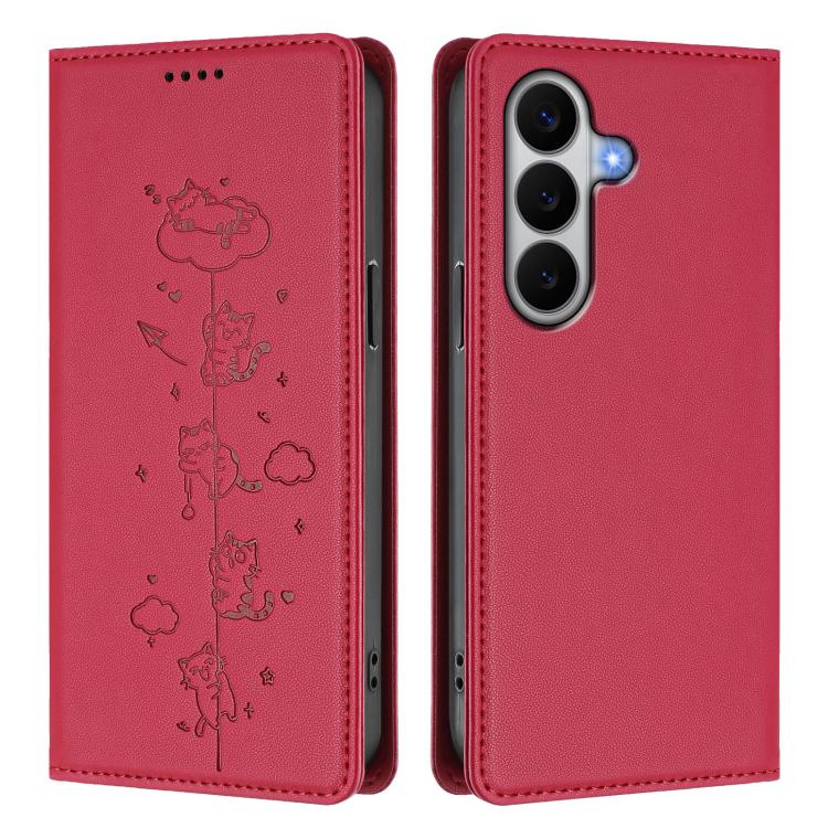 For Galaxy A27 5G Cute Cats Embossed Magnetic RFID Vegan Leather Phone Case