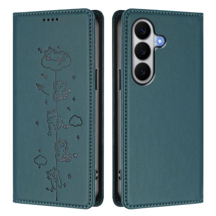 For Galaxy A27 5G Cute Cats Embossed Magnetic RFID Vegan Leather Phone Case