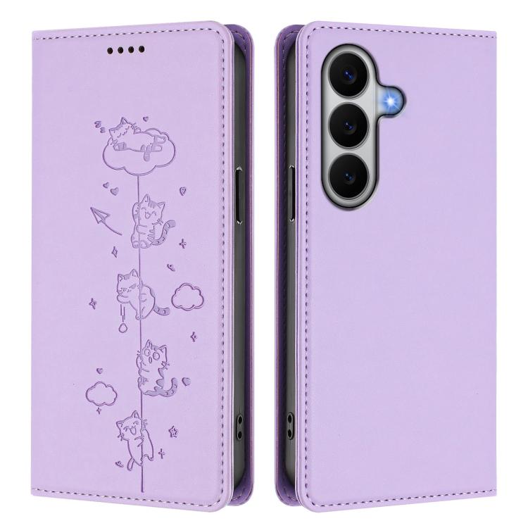 For Galaxy A27 5G Cute Cats Embossed Magnetic RFID Vegan Leather Phone Case