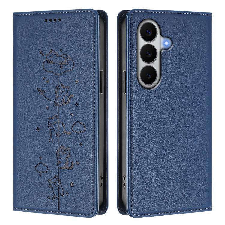 For Galaxy A27 5G Cute Cats Embossed Magnetic RFID Vegan Leather Phone Case